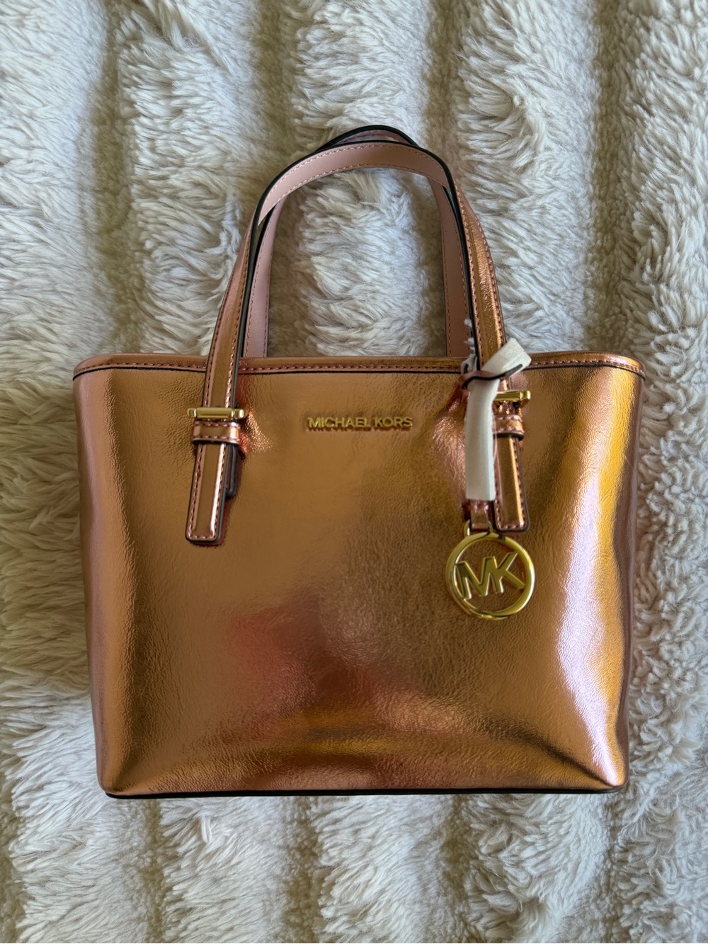 Michael Kors Rose Gold Metallic Leather Tote